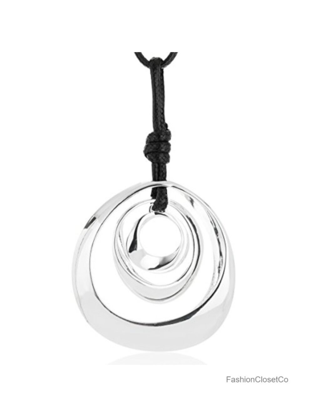 Long Boho Pendant Necklace Antique Silver Plated Alloy Black Rope
